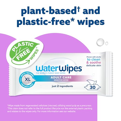 WaterWipes Adult Care Sensitive Body & Intimate Hygiene Wipes, 90 Wipes (3 Packs), Extra Large Textured, 99.9% Water-Based, For Everyday Personal Uses|B0D824C468
