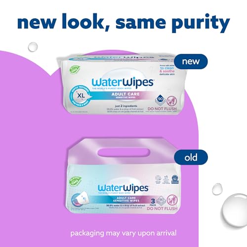 WaterWipes Adult Care Sensitive Body & Intimate Hygiene Wipes, 90 Wipes (3 Packs), Extra Large Textured, 99.9% Water-Based, For Everyday Personal Uses|B0D824C468
