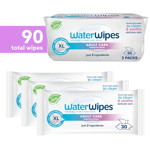 WaterWipes Adult Care Sensitive Body & Intimate Hygiene Wipes, 90 Wipes (3 Packs), Extra Large Textured, 99.9% Water-Based, For Everyday Personal Uses|B0D824C468