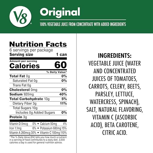 V8 Original 100% Vegetable Juice, 11.5 fl oz Can (24 Pack)|B003P7ZN70