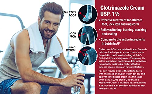 (5 pack) Globe Clotrimazole Antifungal Cream 1% (1 oz) Relieves the itching, burning, cracking and scaling associated with fungal infections | Compare to the Name Brand Active Ingredient|B015HNGLJS