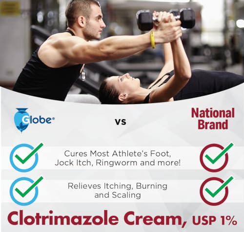 (5 pack) Globe Clotrimazole Antifungal Cream 1% (1 oz) Relieves the itching, burning, cracking and scaling associated with fungal infections | Compare to the Name Brand Active Ingredient|B015HNGLJS