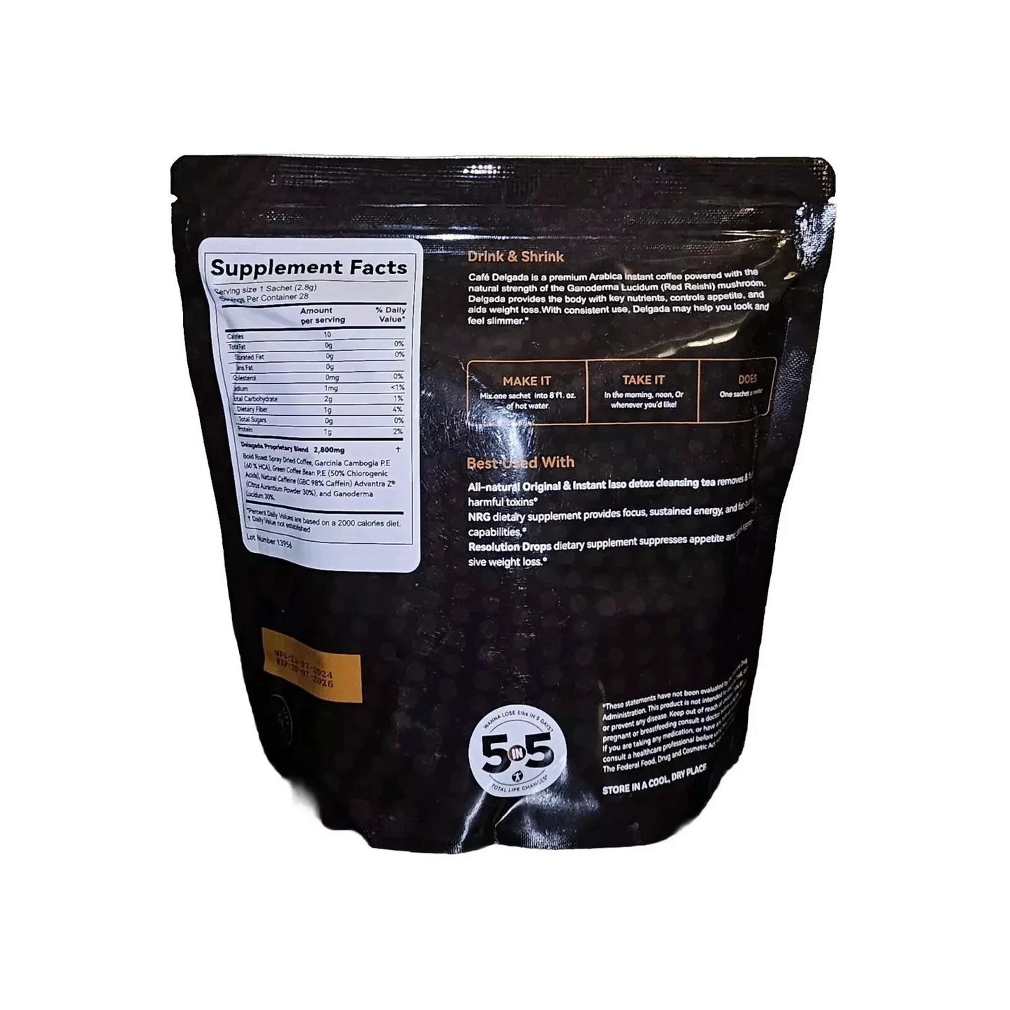 Delgada Instant Coffee with Garcinia Cambogia & Ganoderma – Rich Bold Weight Management Coffee, 30 Sachets