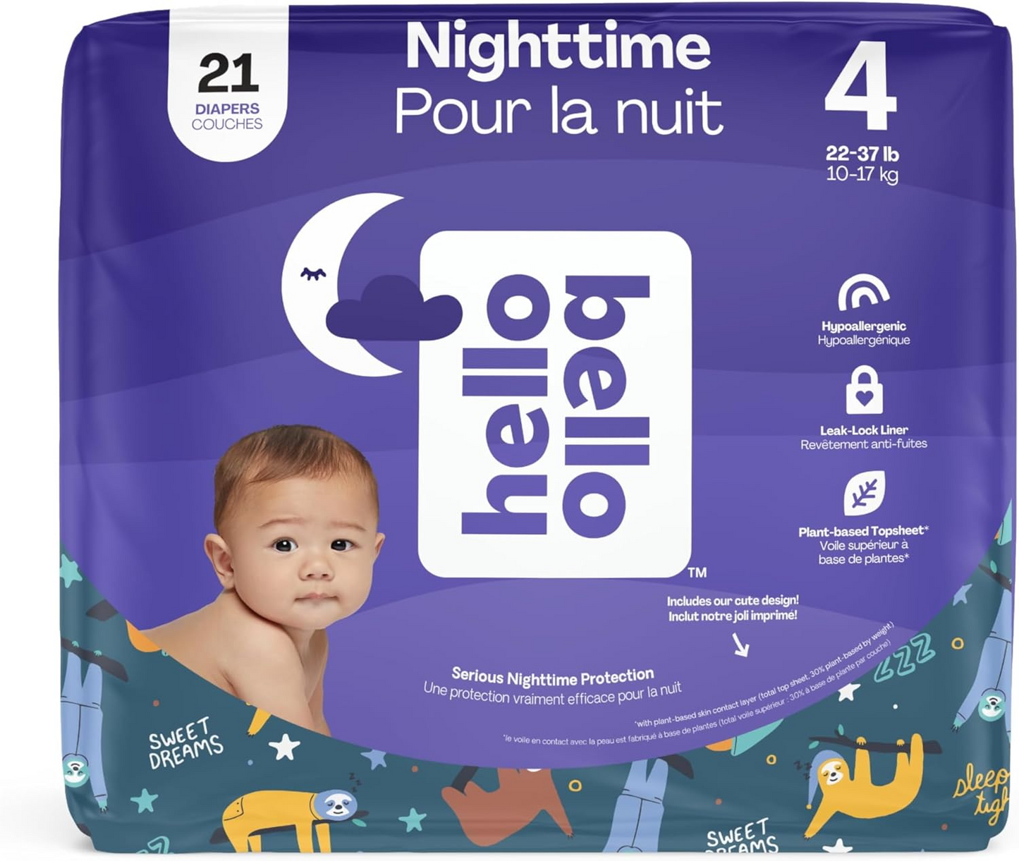 Hello Bello Nighttime Baby Diapers, Size 4, Ultra Absorbent and Hypoallergenic for Overnight Diapers for Extended Protection, 21 Count