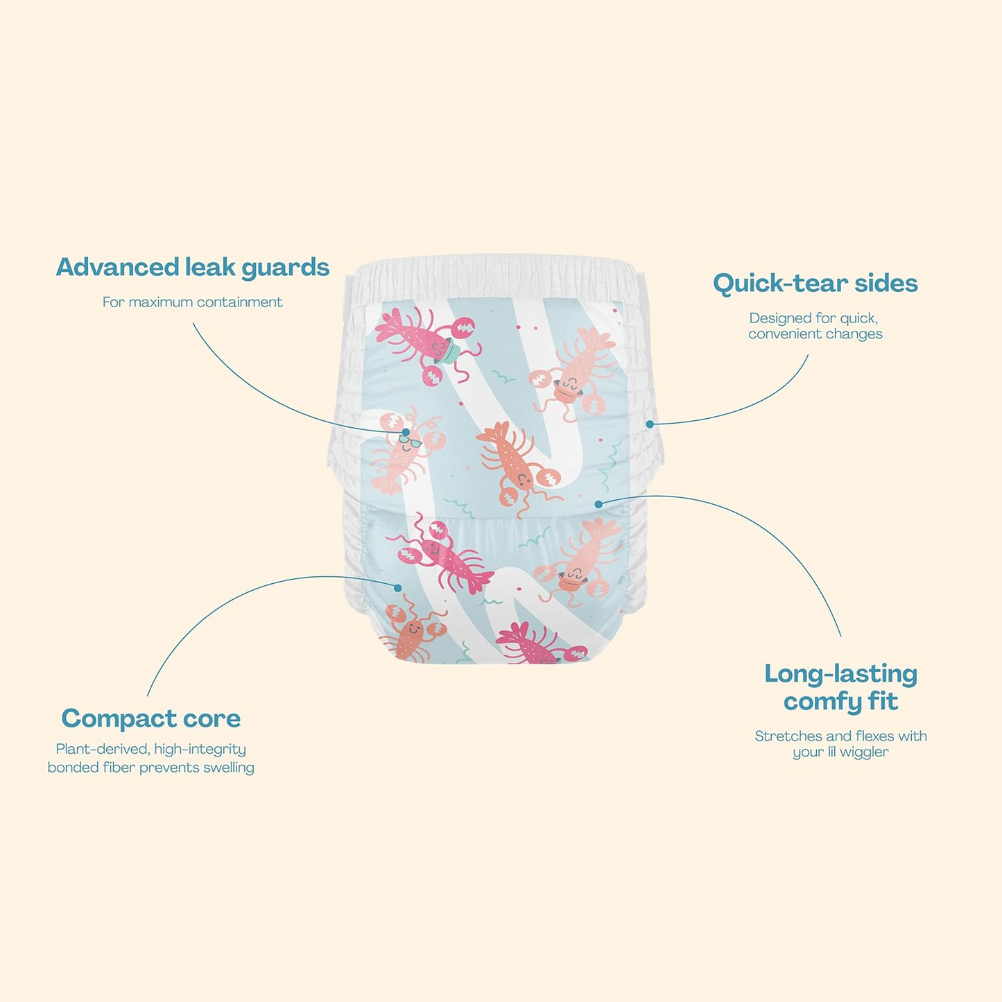 Hello Bello Premium Swim Diapers - Size L (32-40 lbs), Cute Extra-Bright Lobster Designs, 17 Count Jumbo Pack