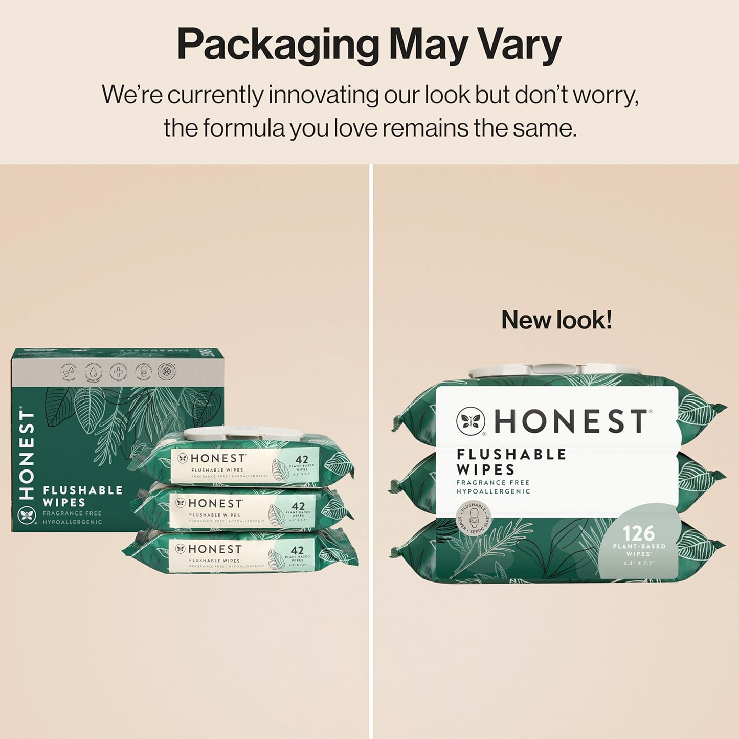 The Honest Company Flushable Wipes for Sensitive Skin | Fragrance Free, Hypoallergenic, 99% Water, Safe to Flush | Tropical Leaves, 126 Count
