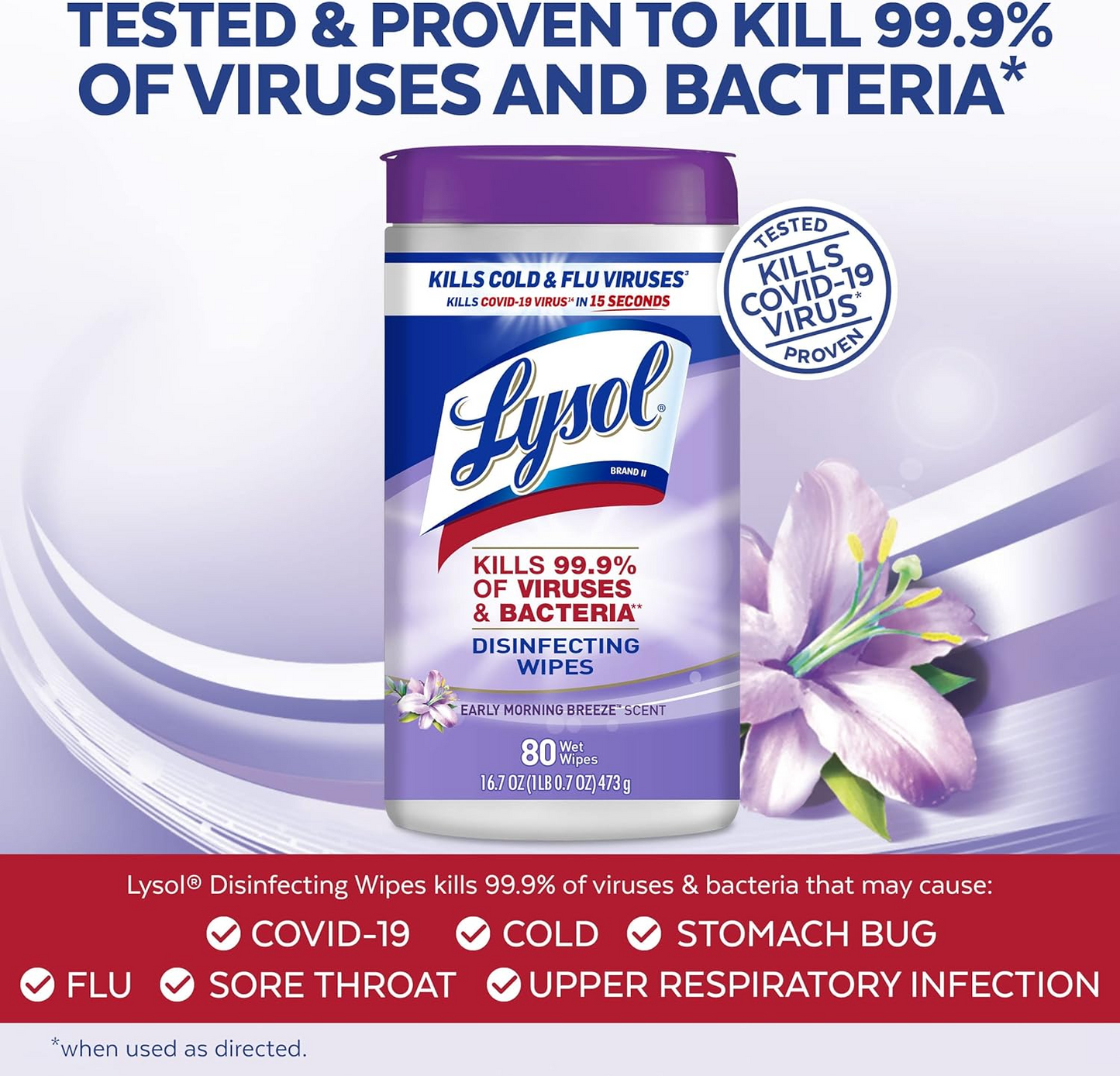 Lysol Disinfectant Wipes, Multi-Surface Antibacterial Cleaning Wipes, For Disinfecting and Cleaning, Early Morning Breeze, 80 Count