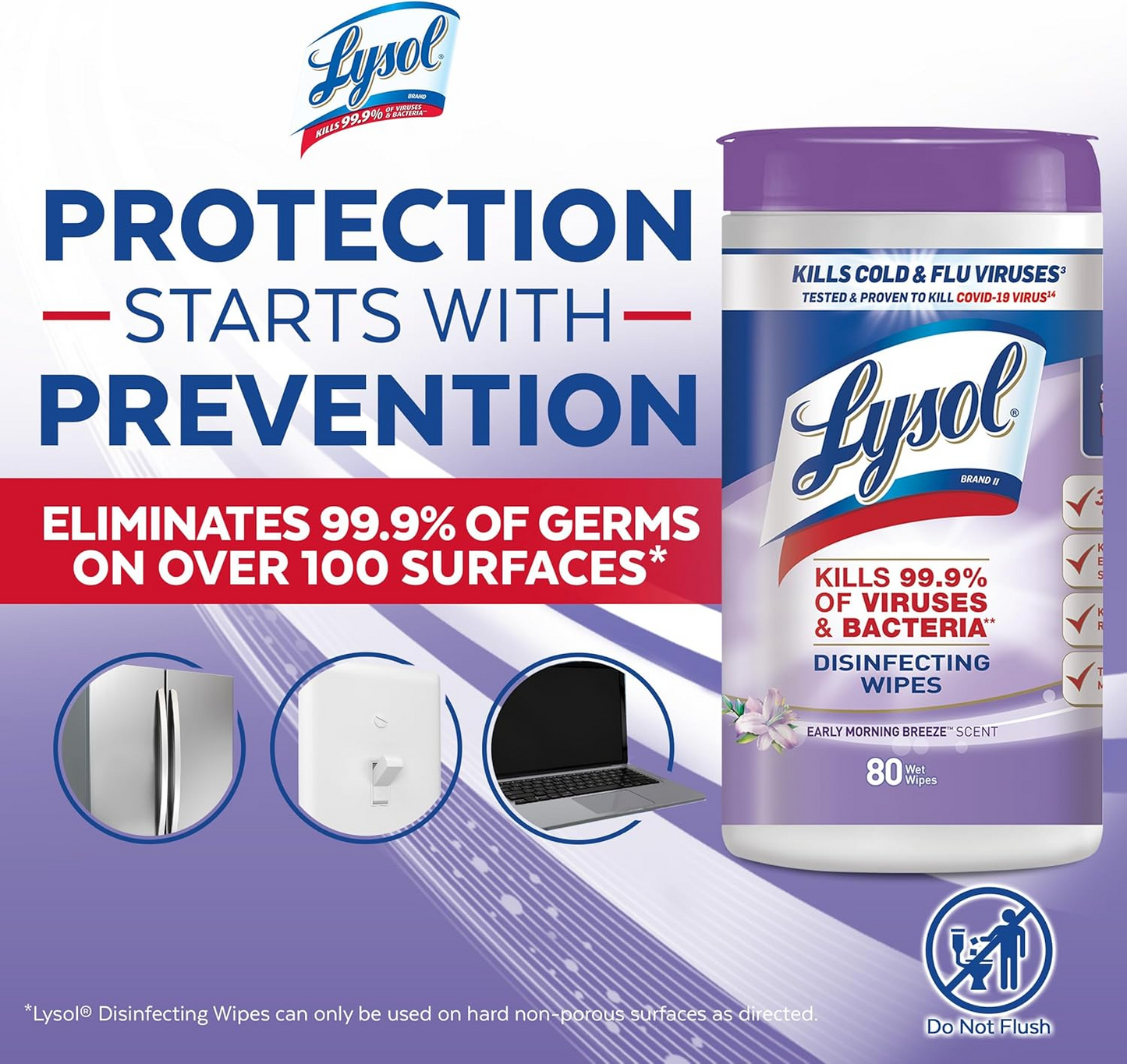 Lysol Disinfectant Wipes, Multi-Surface Antibacterial Cleaning Wipes, For Disinfecting and Cleaning, Early Morning Breeze, 80 Count