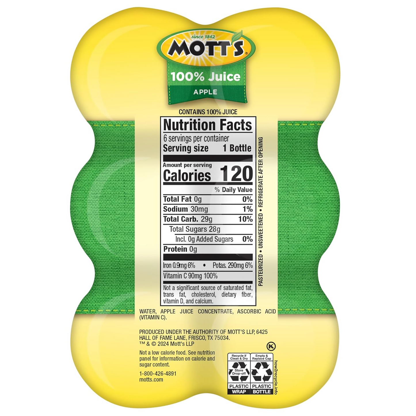 Mott's 100% Original Apple Juice, 8 Fl Oz Bottles, 24 Count (4 Packs Of 6), 2 Servings Of Fruit, 100% Fruit Juice, Gluten-free, Caffeine-free, Kosher, Contains No Artificial Colors Or Sweeteners