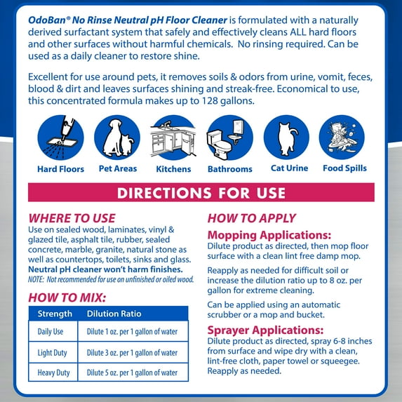 OdoBan Pet Solutions No Rinse Neutral pH Floor Cleaner Concentrate, 1 Gallon
