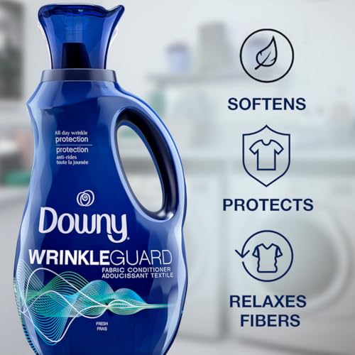 Downy WrinkleGuard Liquid Fabric Softener and Conditioner, Fresh, 48 fl oz 48 Loads, Pack of 2|B07TWJ5QRC
