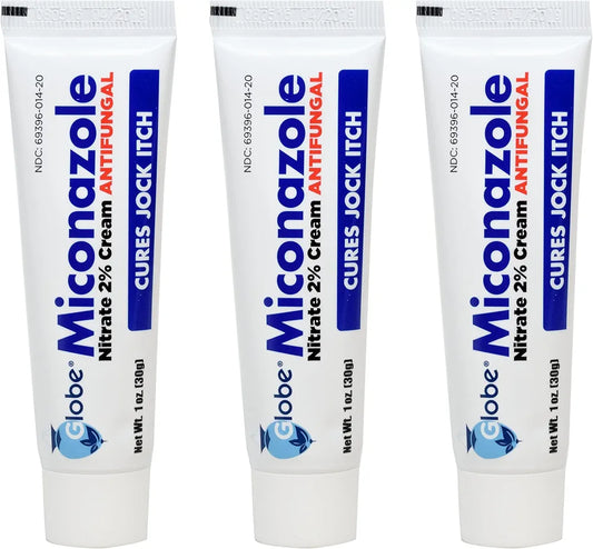 Miconazole Globe  Nitrate 2% Cream 1 oz, Cures Most Athletes Foot, Jock Itch, Ringworm and More.