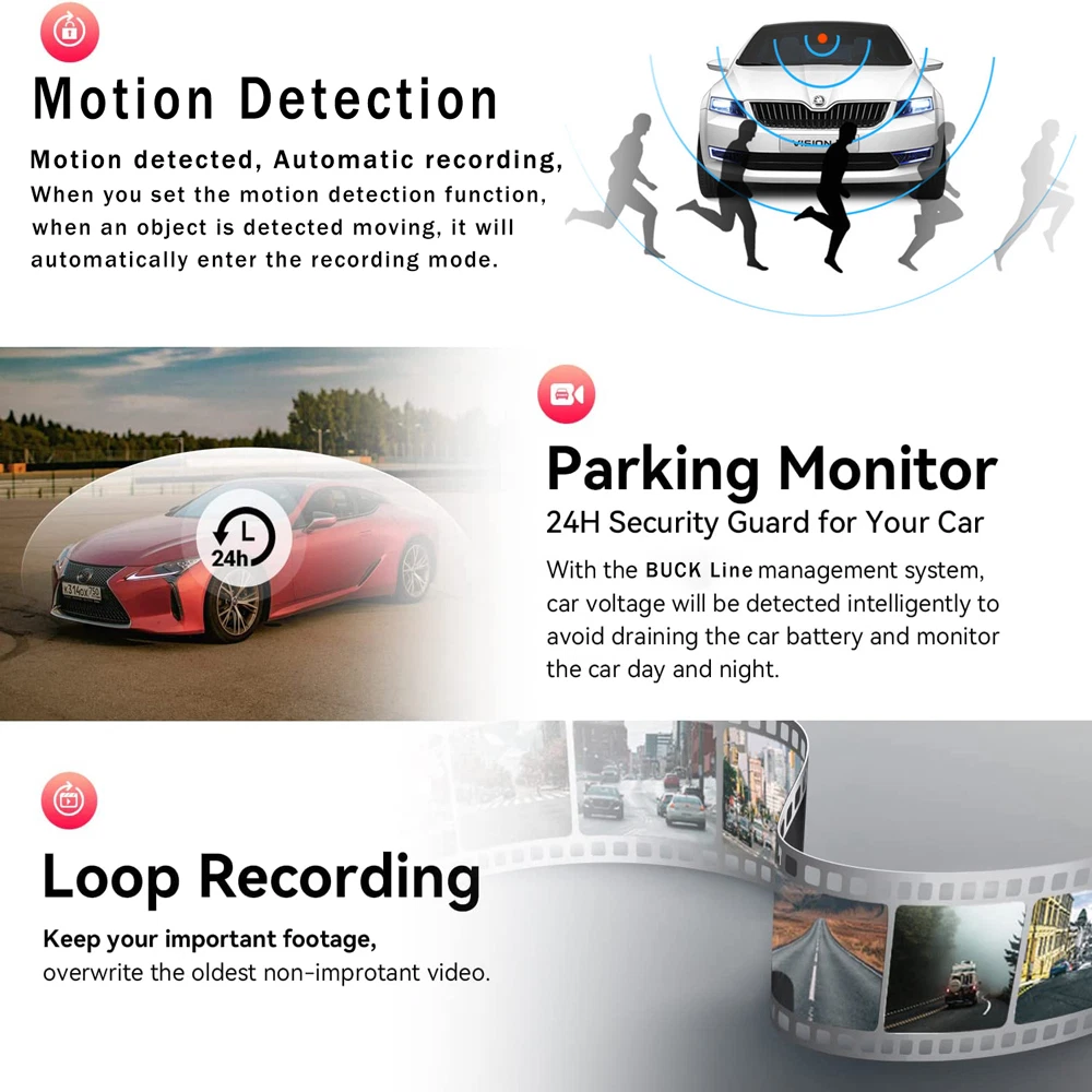 Car Dual Lens Dash Cam HD 1080P Front & Rear Inside Camera with G-Sensor Night Vision