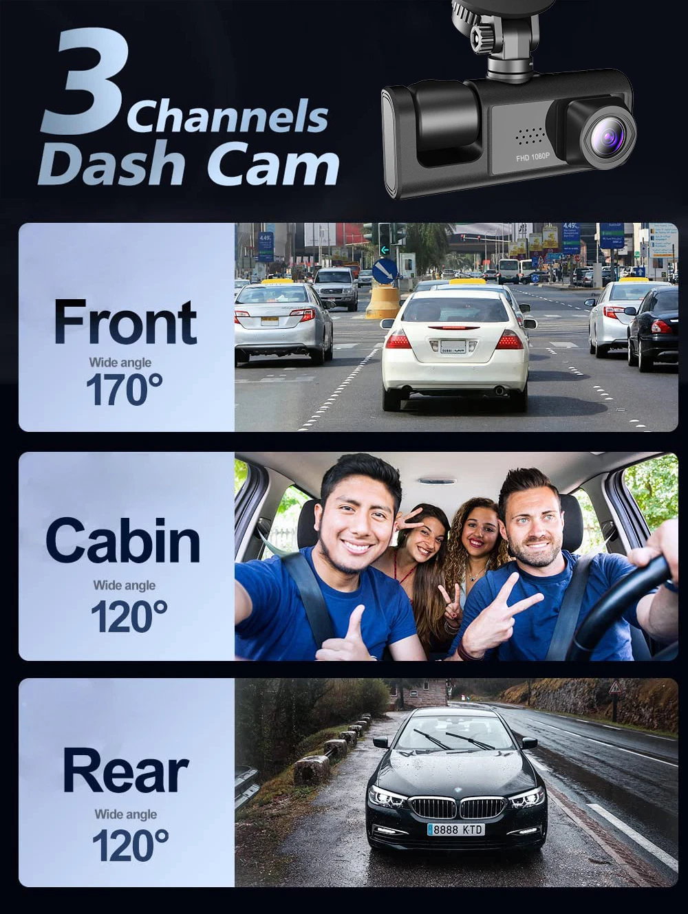 Car dashboard camera with G-Sensor and night vision