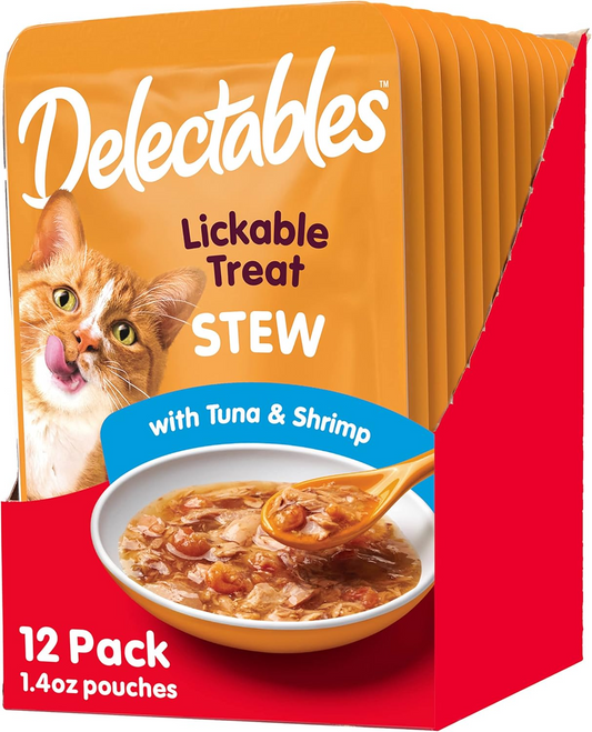 Hartz Delectables Stew Lickable Wet Cat Treats for Adult & Senior Cats, Tuna & Shrimp, 12 Count, 1.4 Ounce (Pack of 12)
