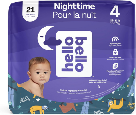 Hello Bello Nighttime Baby Diapers, Size 4, Ultra Absorbent and Hypoallergenic for Overnight Diapers for Extended Protection, 21 Count