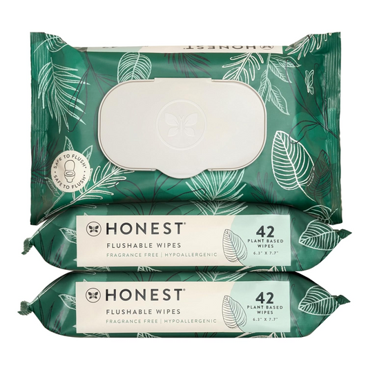 The Honest Company Flushable Wipes for Sensitive Skin | Fragrance Free, Hypoallergenic, 99% Water, Safe to Flush | Tropical Leaves, 126 Count