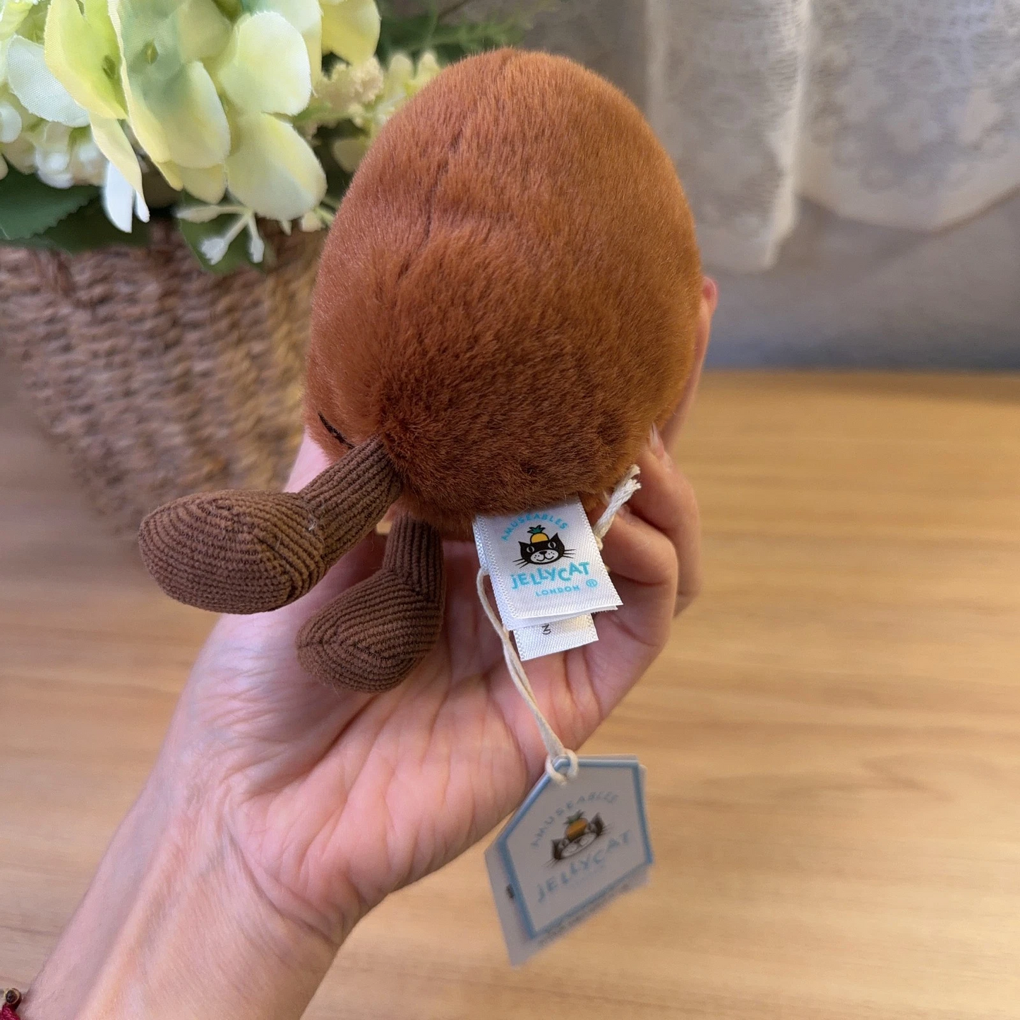 Jellycat Amuseable Coffee Bean Bag Charm – Cute Soft Plush Keychain with Dust Bag