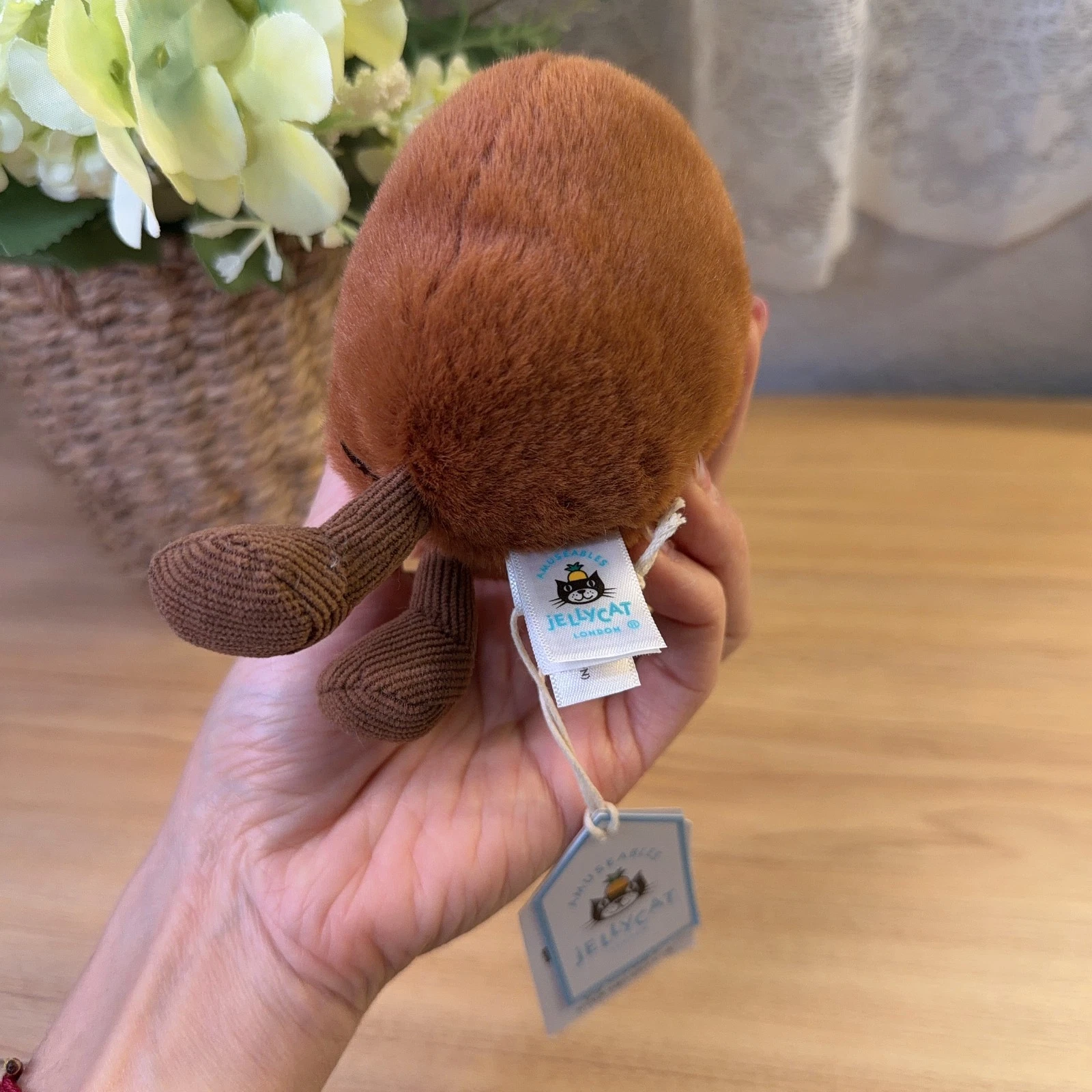 Jellycat Amuseable Coffee Bean Bag Charm – Cute Soft Plush Keychain with Dust Bag