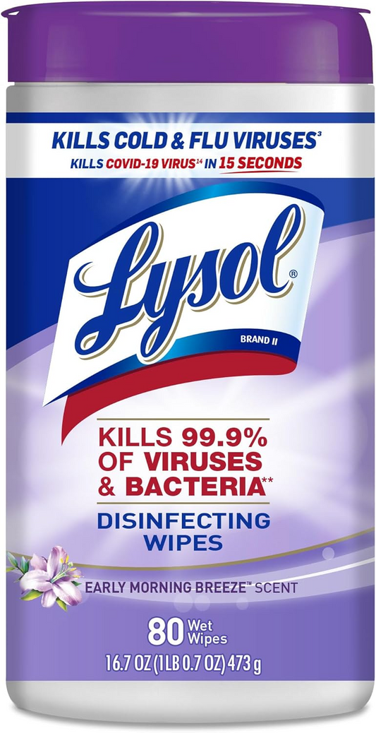 Lysol Disinfectant Wipes, Multi-Surface Antibacterial Cleaning Wipes, For Disinfecting and Cleaning, Early Morning Breeze, 80 Count
