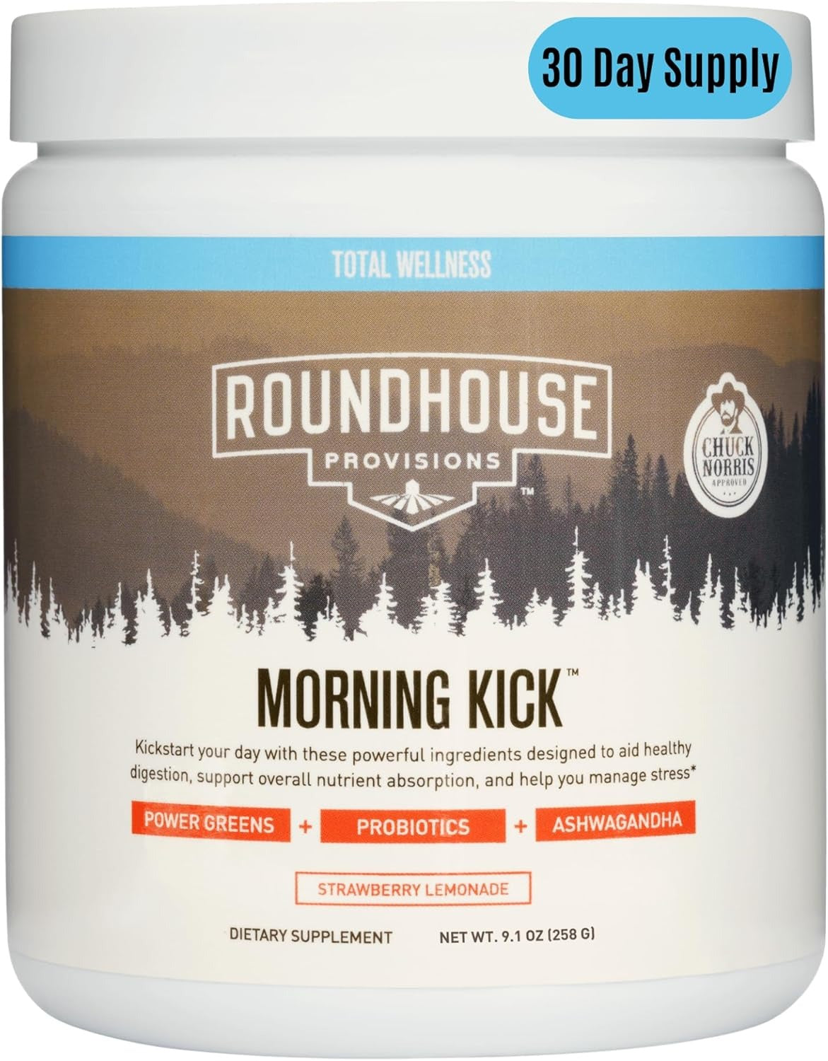 Morning Kick Roundhouse Supplement by Chuck Norris-Greens Superfood Powder Supplement with Ashwagandha, Collagen & Probiotics-30 Servings