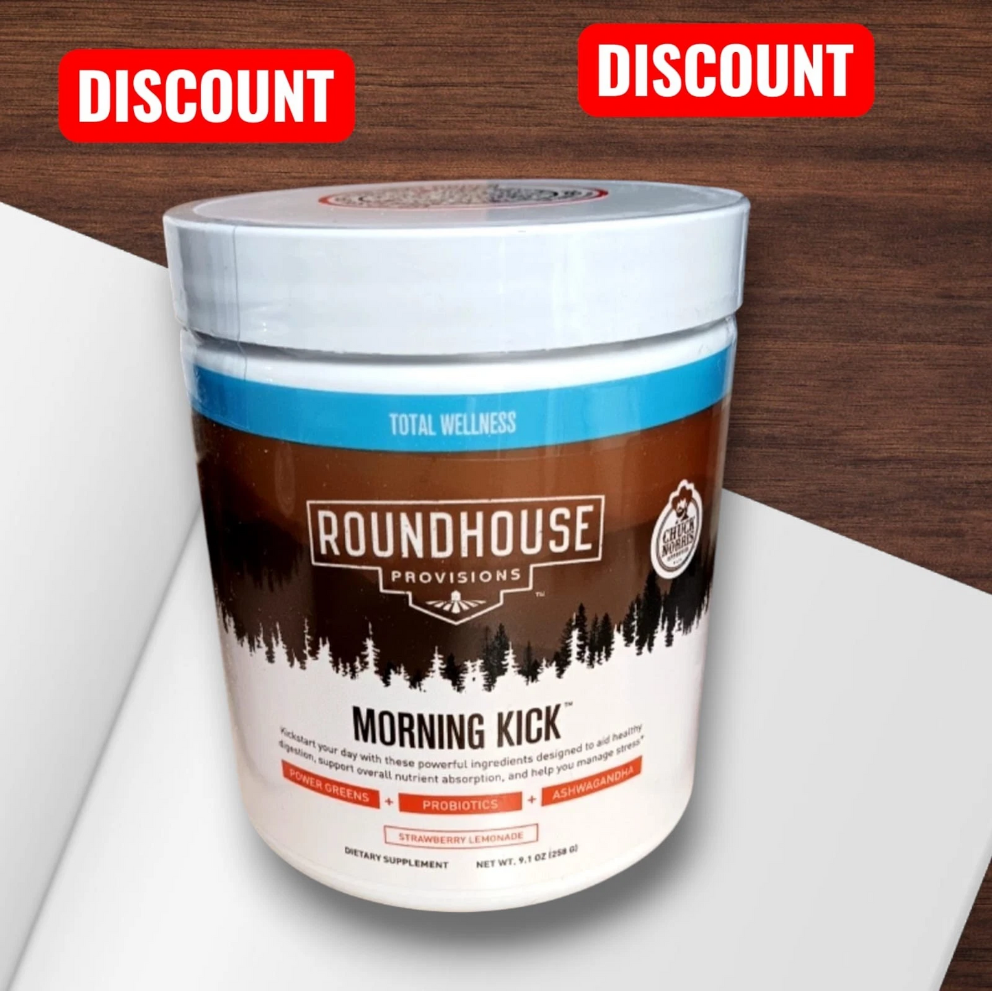 Morning Kick Roundhouse Supplement by Chuck Norris-Greens Superfood Powder Supplement with Ashwagandha, Collagen & Probiotics-30 Servings