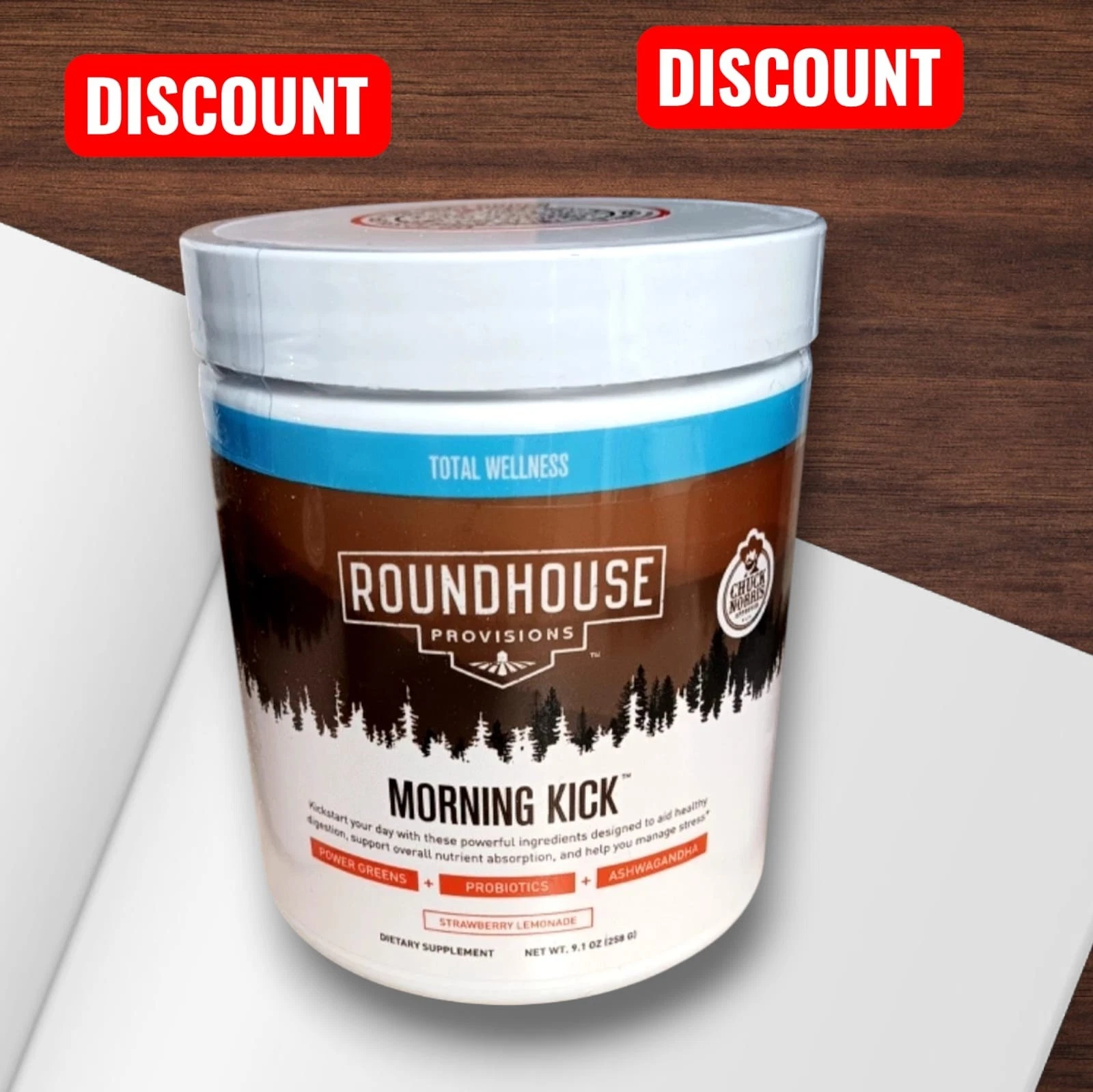 Morning Kick Roundhouse Supplement by Chuck Norris-Greens Superfood Powder Supplement with Ashwagandha, Collagen & Probiotics-30 Servings