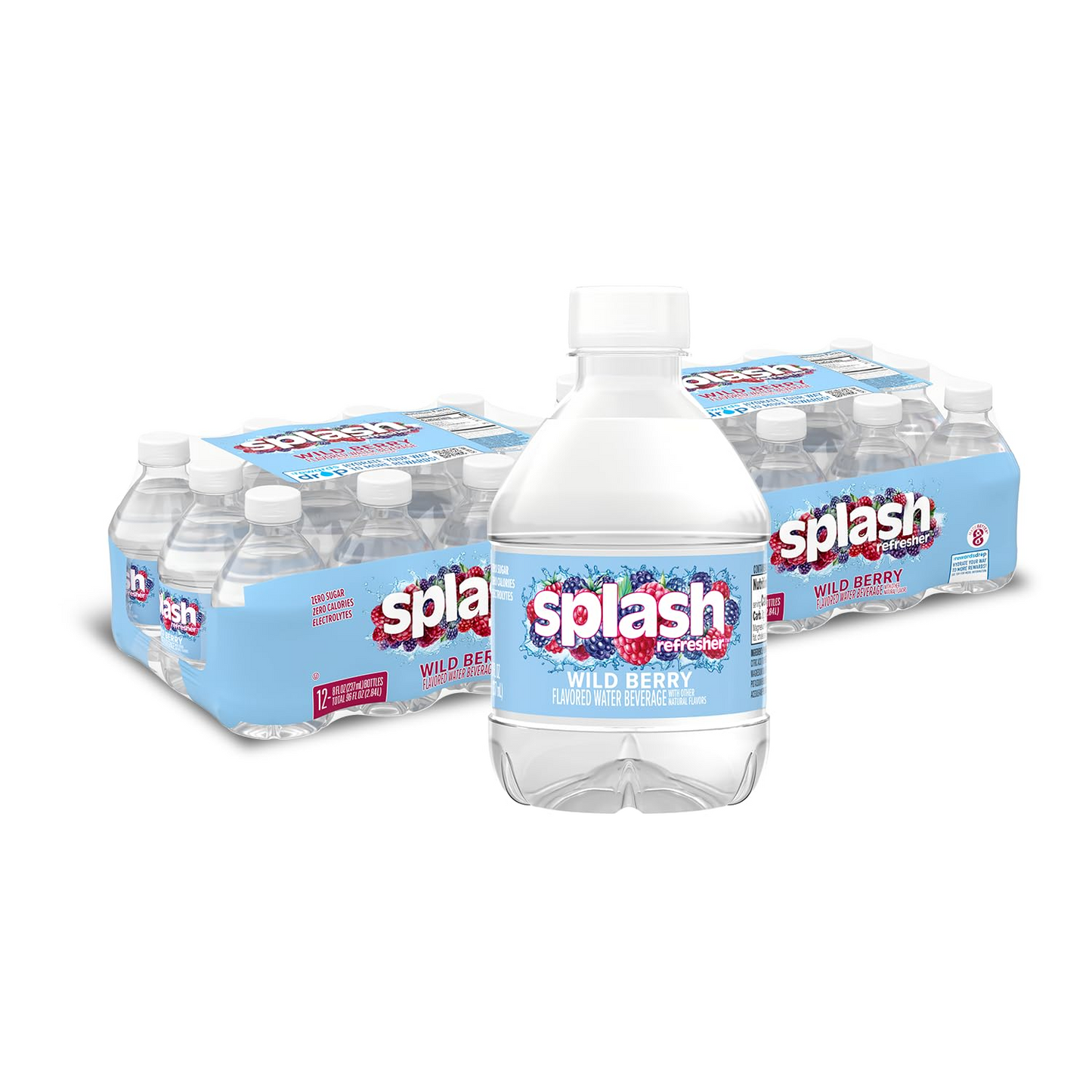 SPLASH REFRESHER Wild Berry Flavor Water Beverage, 8 Fl Oz Plastic Bottles-24 Count