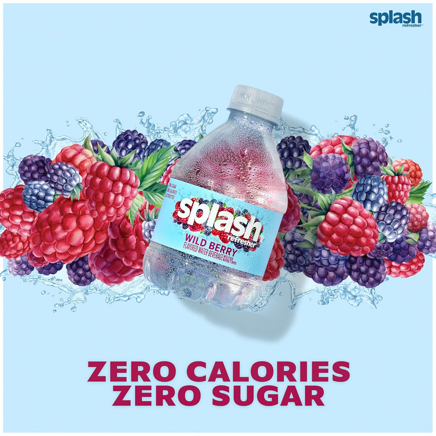 SPLASH REFRESHER Wild Berry Flavor Water Beverage, 8 Fl Oz Plastic Bottles-24 Count