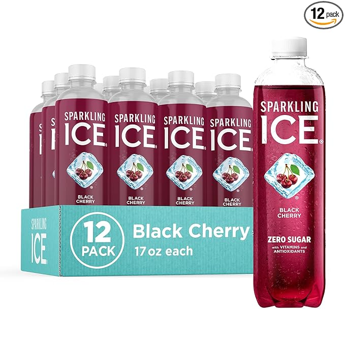 Sparkling Ice, Black Cherry Sparkling Water, Zero Sugar Flavored Water, with Vitamins and Antioxidants, Low Calorie Beverage, 17 fl oz Bottles (Pack of 12)