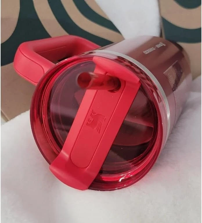 FlowState rotating lid and straw on red Stanley Quencher tumbler